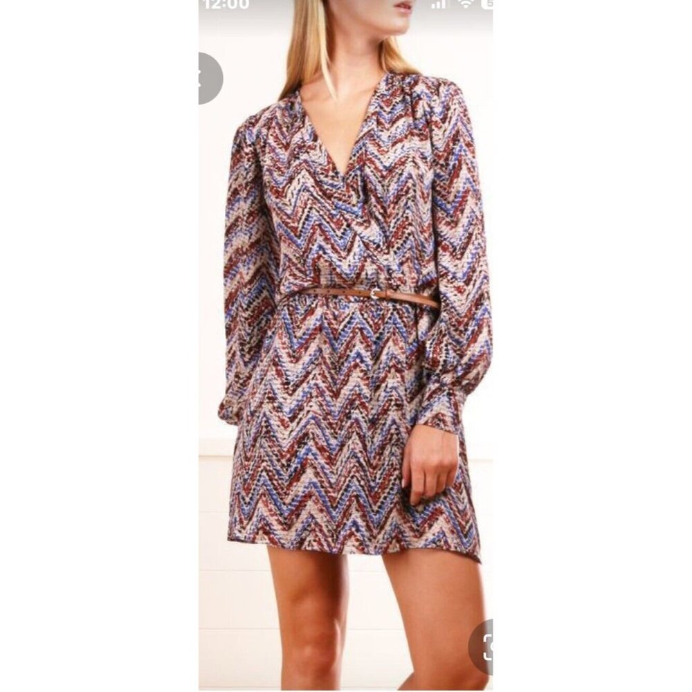 Parker 100% Silk Surplice Blouson Dress V Neck Wrap Front Long Puff Sleeves S 💕